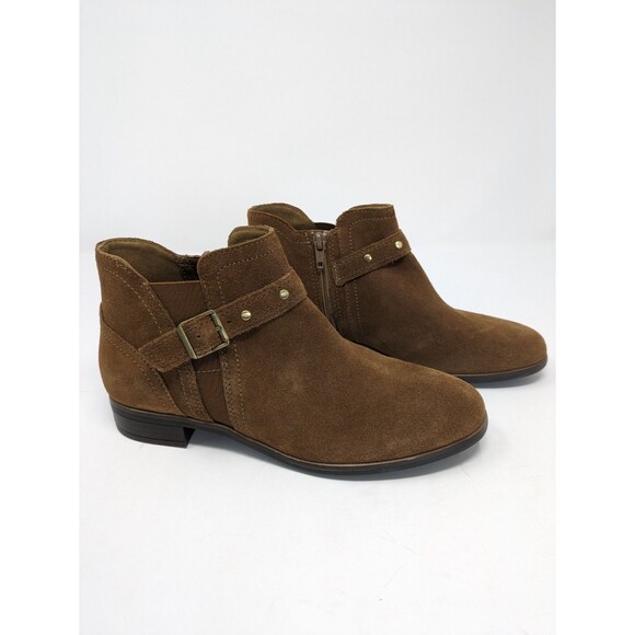 Clarks Womens Suede Chelsea Ankle Boot Trish Strap Studded Chocolate Brown 7M - Picture 2 of 9